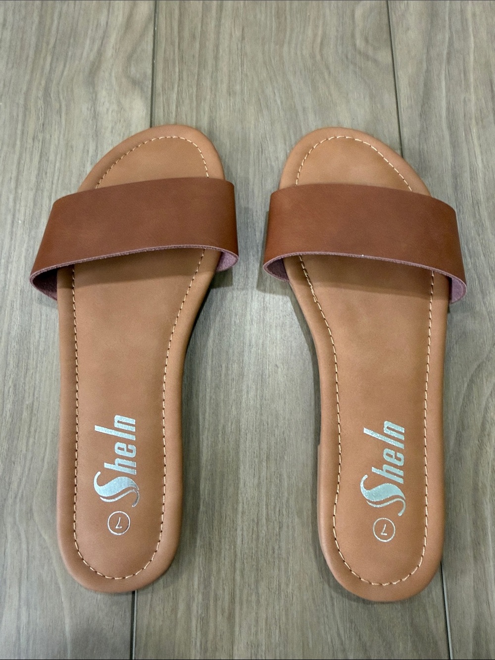 Shein Brown Wide-Strap Slide Sandals - Picture 3 of 5